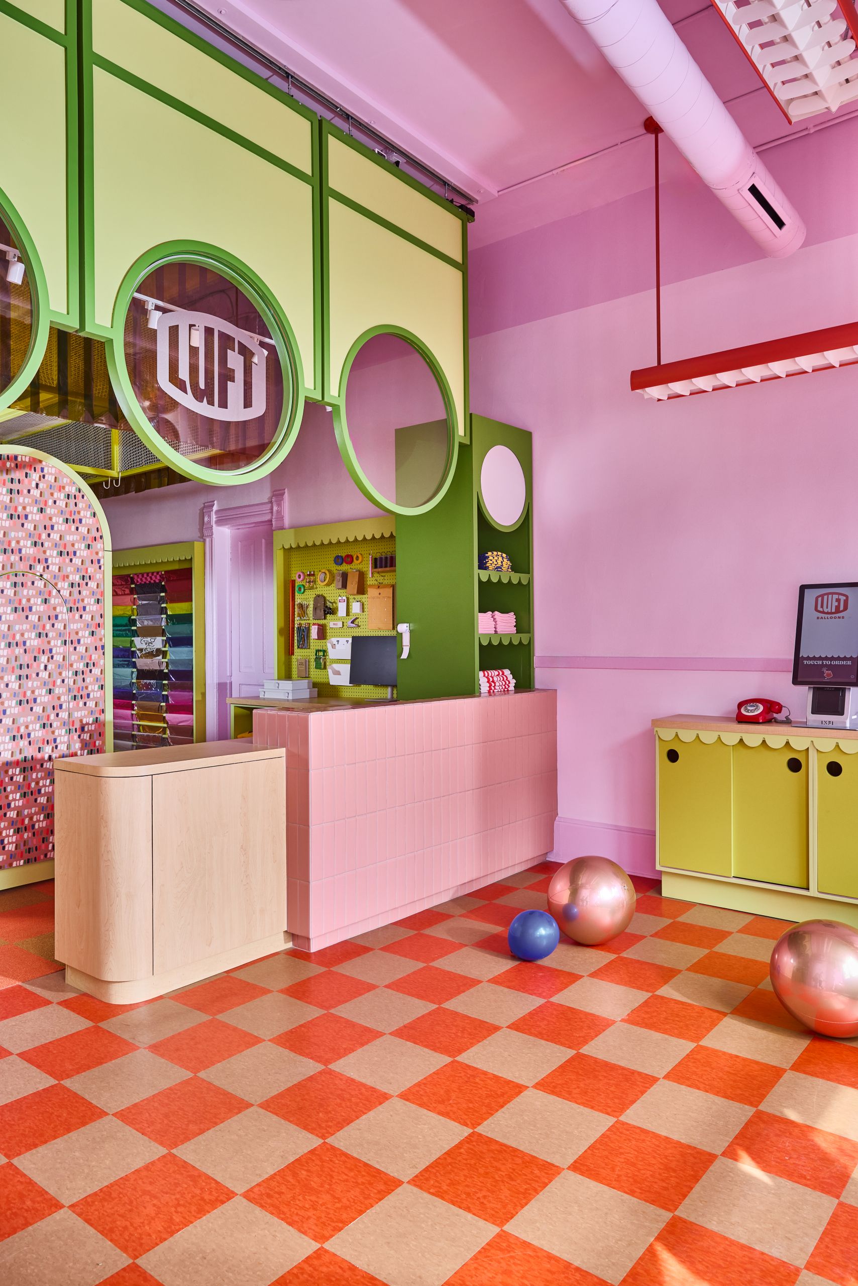 LUFT BALLOONS Chicago flagship interior featuring Abet Laminati Print HPL decorative laminate in Sei decor